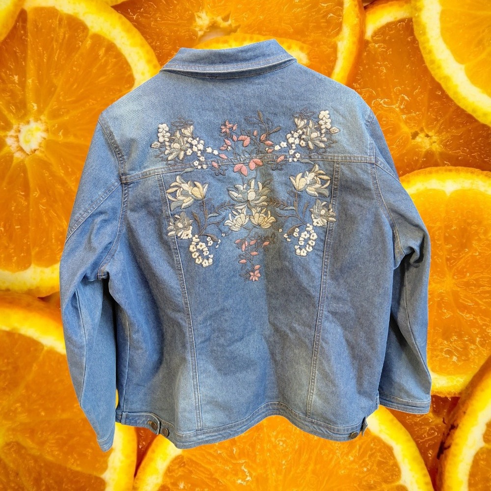 Tantrums Women's Embroidered Denim Jacket Medium Wash Long Sleeve‎ Blue XL - Picture 8 of 11